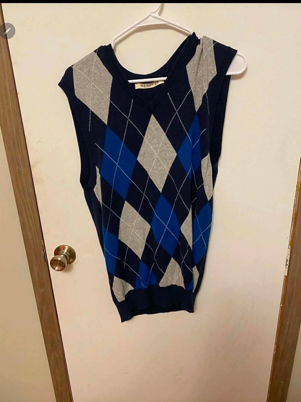 Old Navy Navy, Gray & Royal Blue Argyle V-Neck Sweater Vest